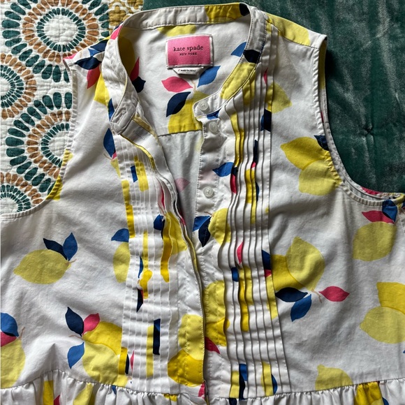 kate spade White Sleeveless Mini Dress with Yellow Lemon & Navy-Pink Leaf Print - Picture 5 of 9